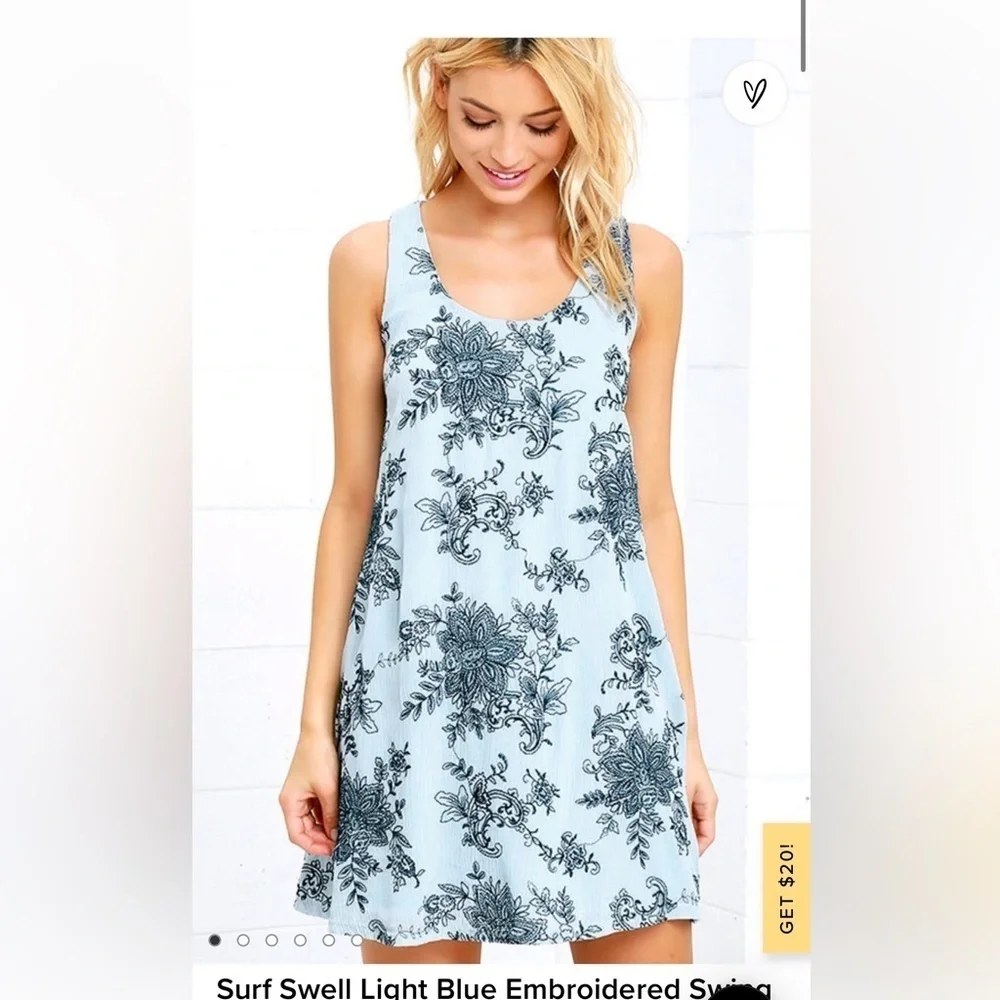 Lulu's SURF SWELL BLUE EMBROIDERED Mini SWING DRESS